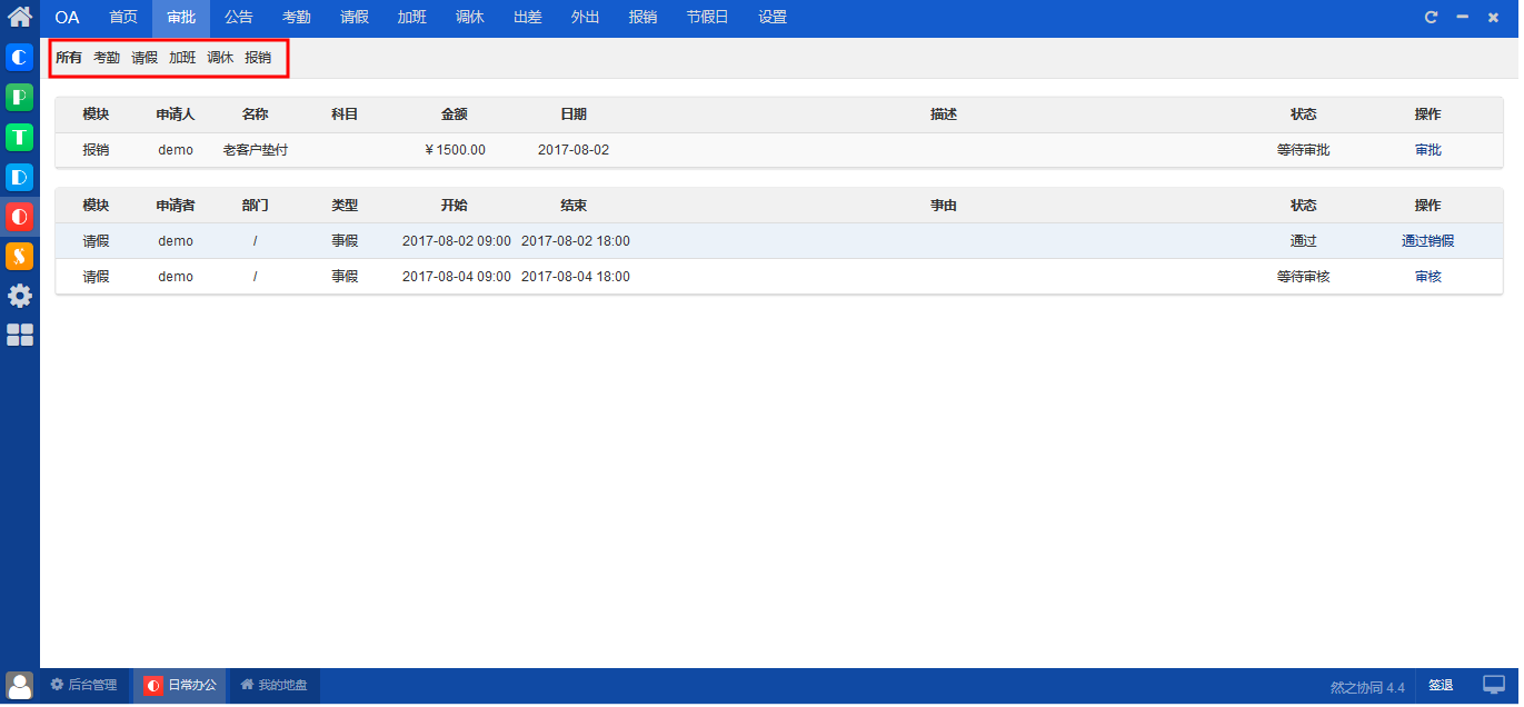 然之协同办公中“审批”的角色设定